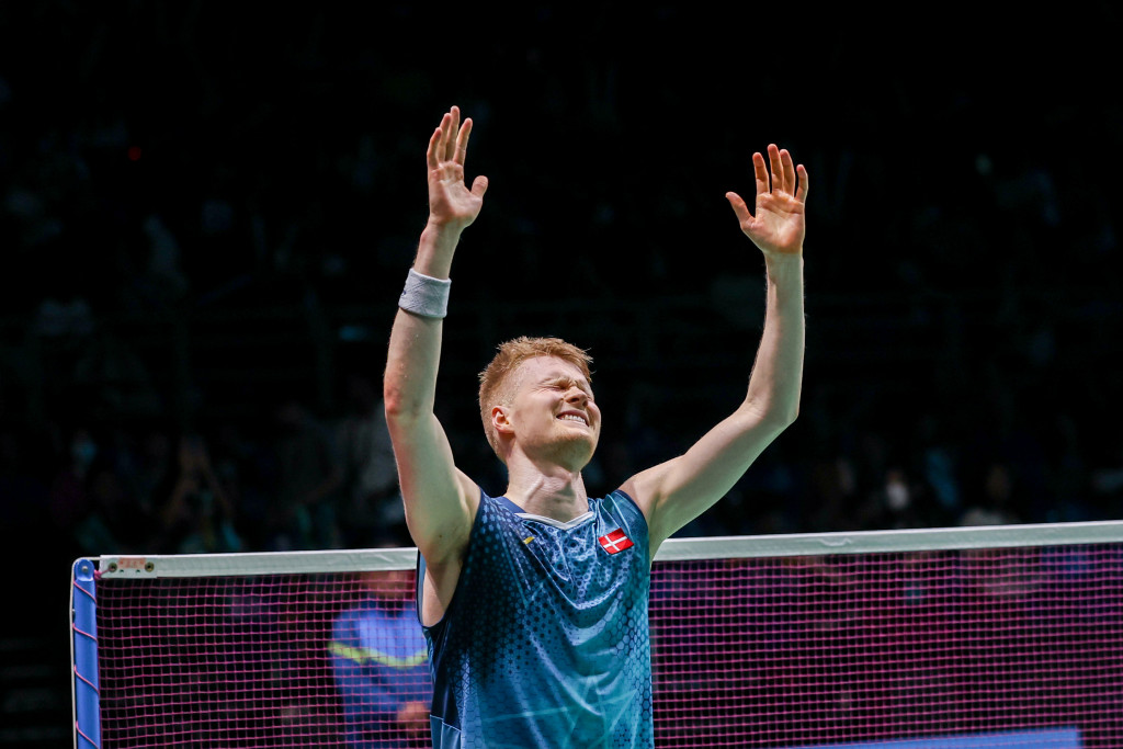 Antonsen overcome by emotion after winning.